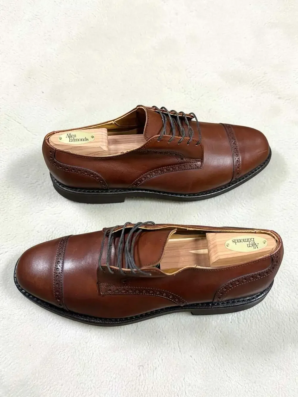 Allen Edmonds Benton Orthotic Cognac Brown Cap Toe Oxford Dress Shoes 9 D NEW